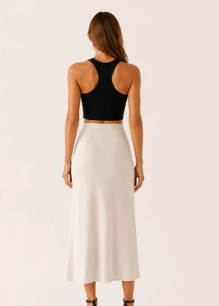 Satin Midi Skirt w/ Side Slit 77391