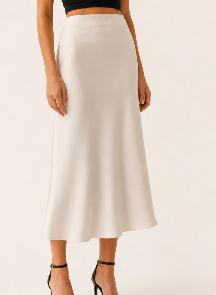 Satin Midi Skirt w/ Side Slit 77391