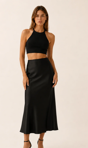 Satin Midi Skirt w/ Side Slit 77391
