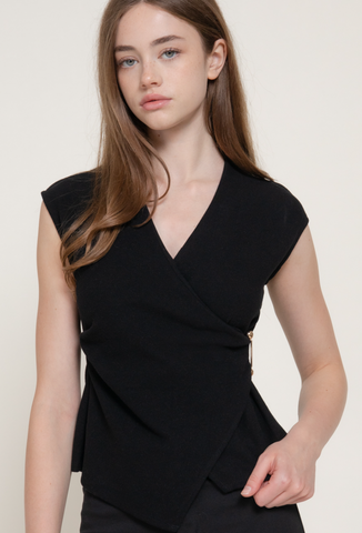 Surplice Knit Top w/ Metal Clasp 15524