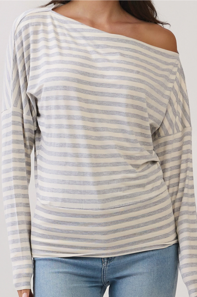 Off Shoulder Striped Raglan Tee 57742
