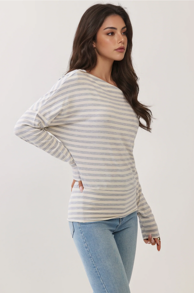 Off Shoulder Striped Raglan Tee 57742