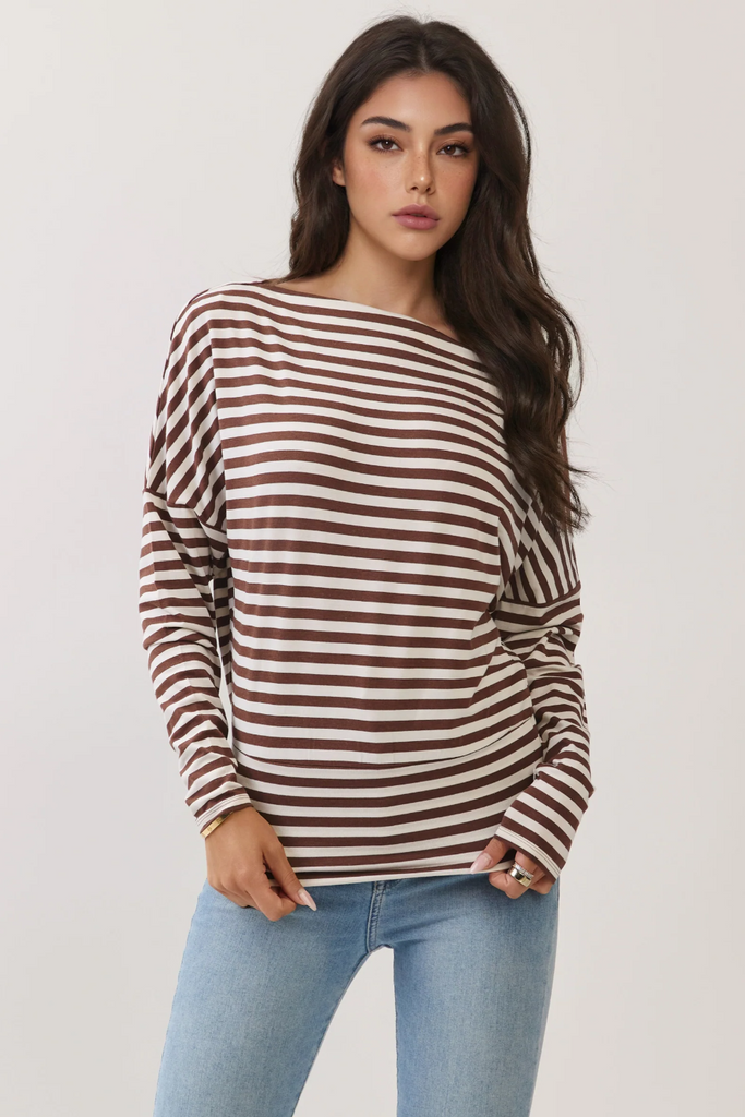 Off Shoulder Striped Raglan Tee 57742