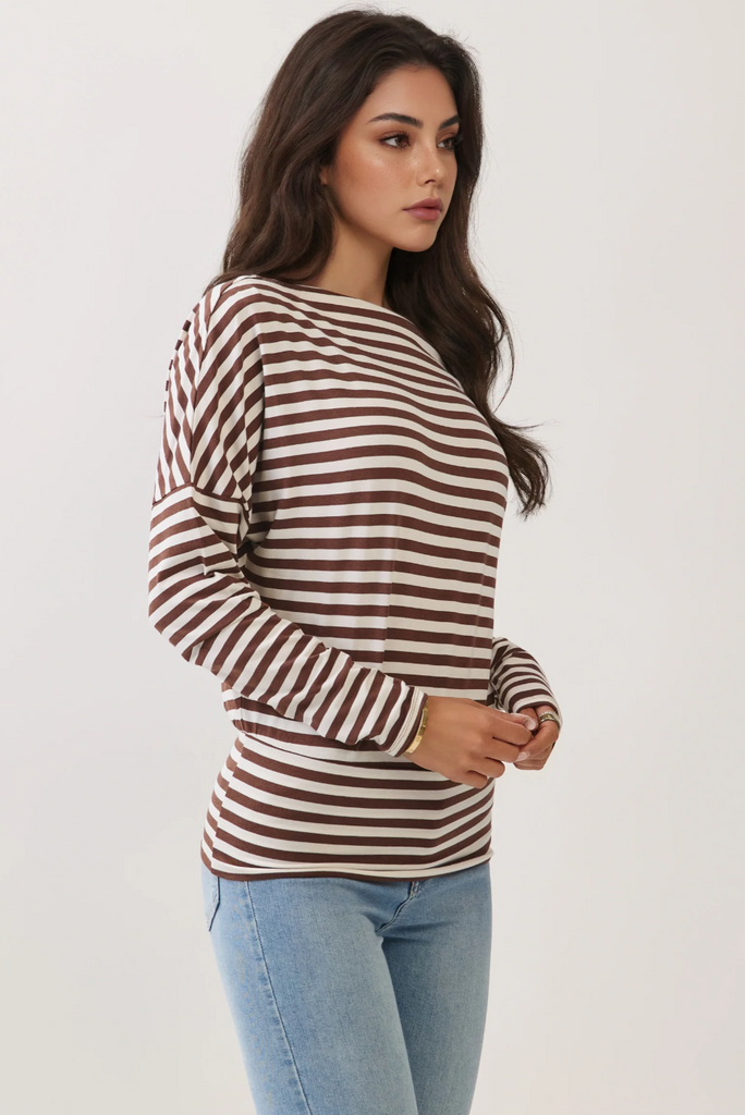 Off Shoulder Striped Raglan Tee 57742