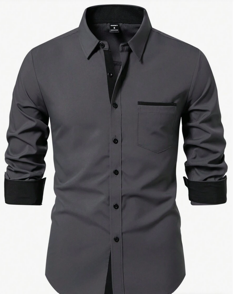 Men's Plain Button Up Long Sleeve  Shirt