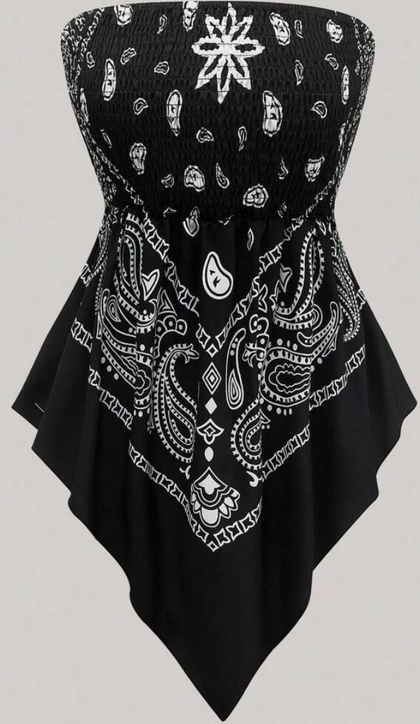 Paisley Print Strapless Top