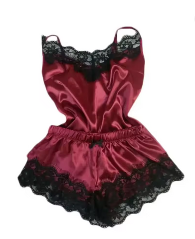 Satin & Lace Trim Pajama Set