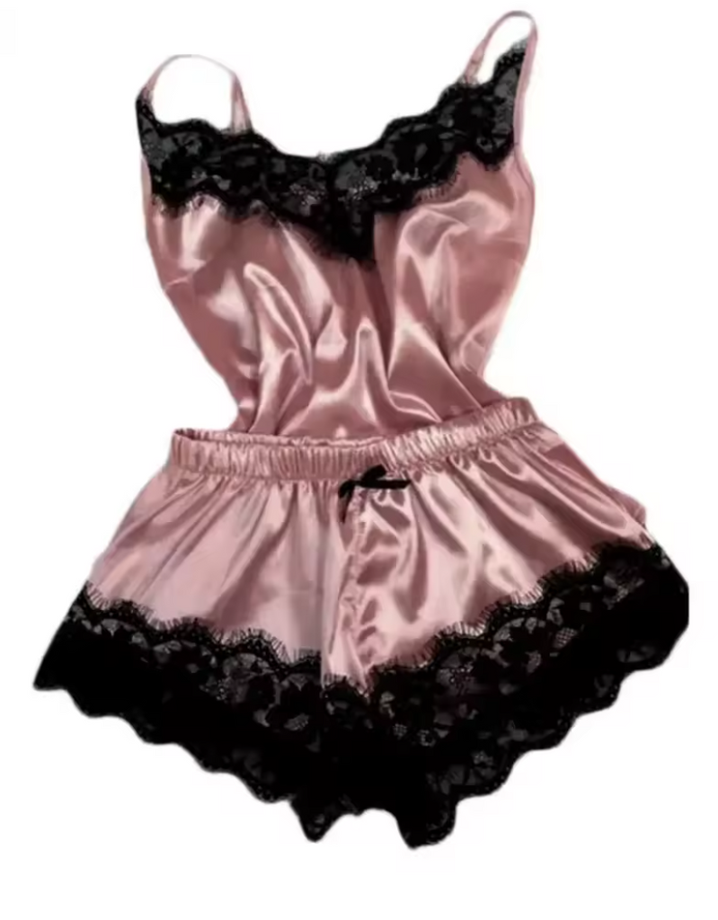 Satin & Lace Trim Pajama Set