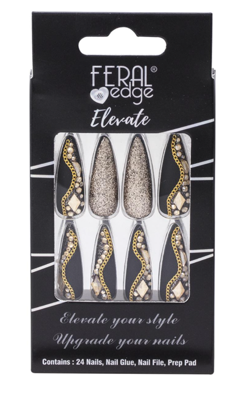 Feral Edge Elevate Black Gold Design Nail Set