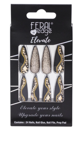 Feral Edge Elevate Black Gold Design Nail Set