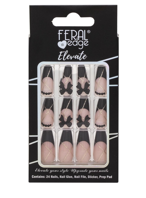 Feral Edge Elevate Black Bow Design Nail Set