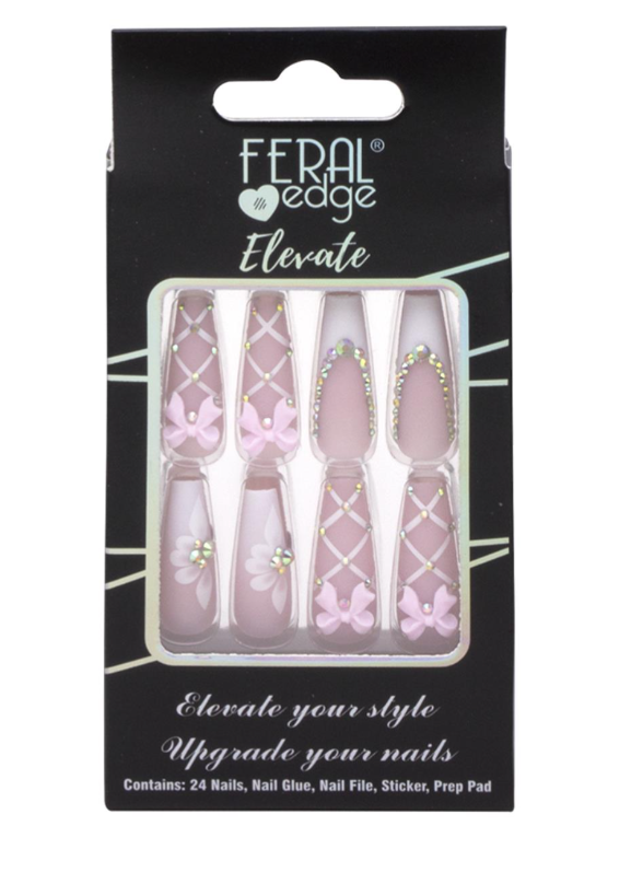 Feral Edge Elevate Pink Floral Bow Design Nail Set