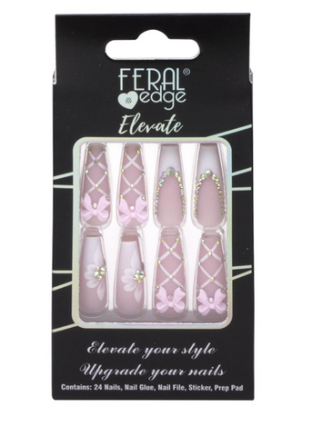 Feral Edge Elevate Pink Floral Bow Design Nail Set