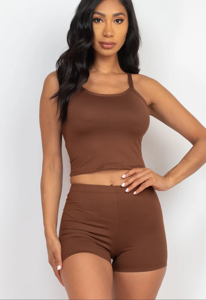 Split Back Cami Top & Shorts Set 3342