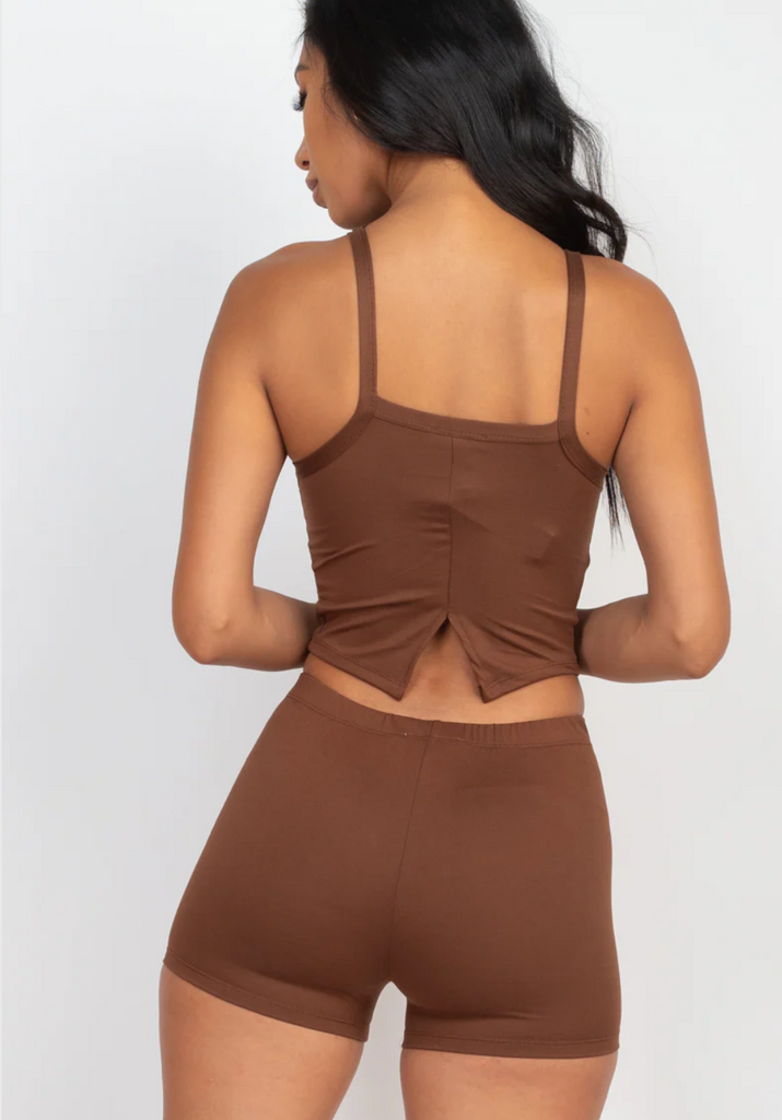 Split Back Cami Top & Shorts Set 3342