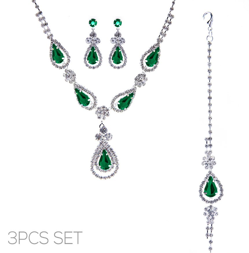 Teardrop Flower Rhinestone Necklace Set