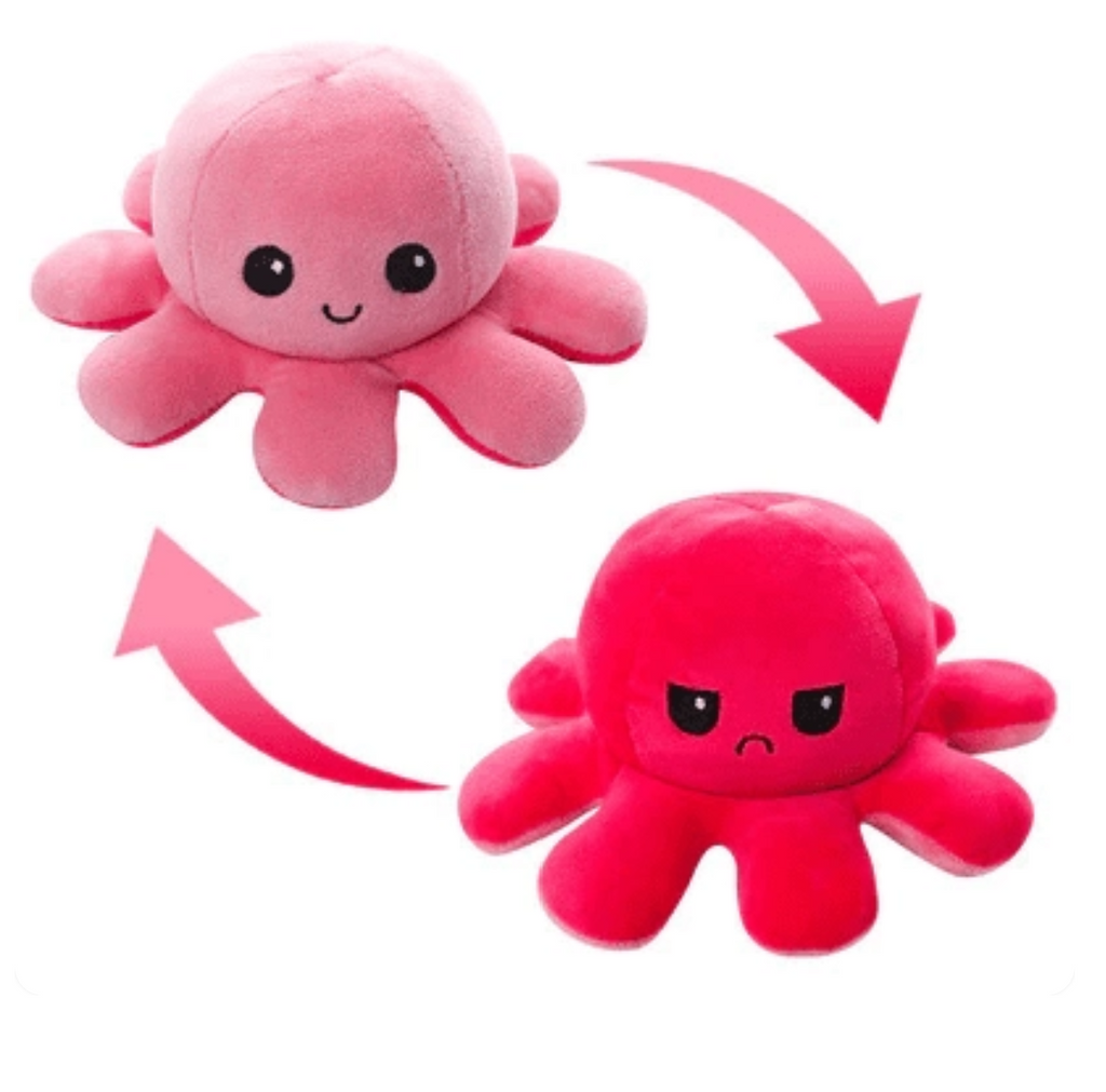 Reversible Happy/Mad Octopus Plush Pink/Blue