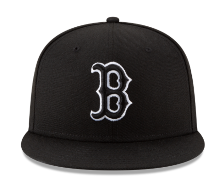 Boston Red Sox Black White Outline Fitted Cap