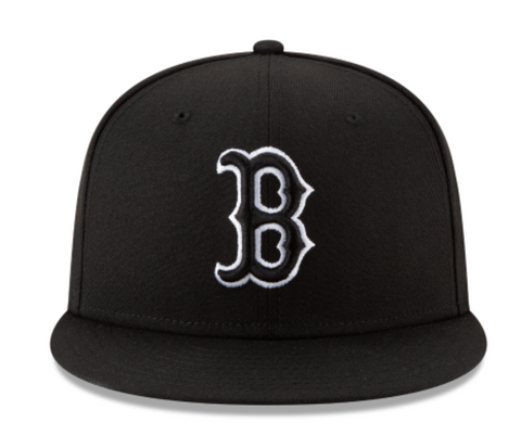 Boston Red Sox Black White Outline Fitted Cap