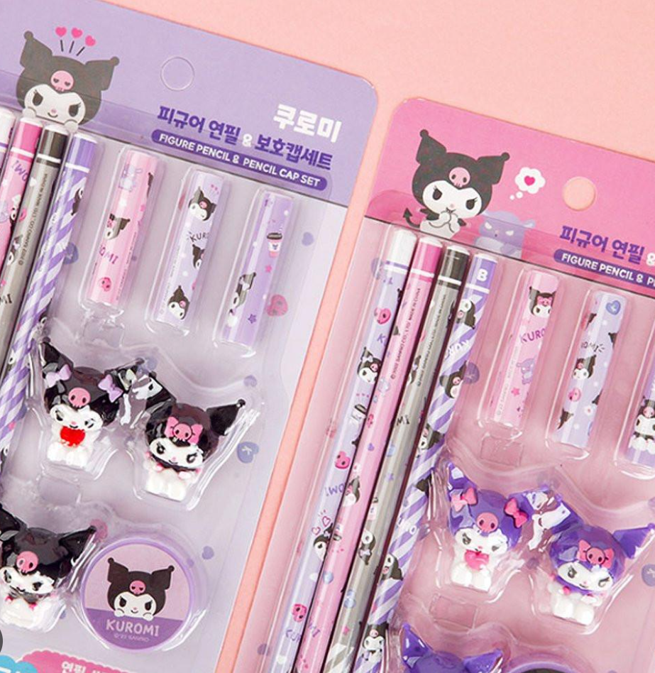Kuromi Figure Pencil & Pencil Cap Set