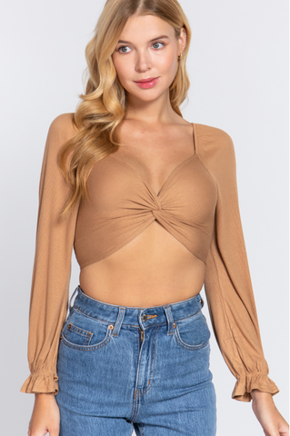 Long Sleeve Front Tie Crop Top 13269