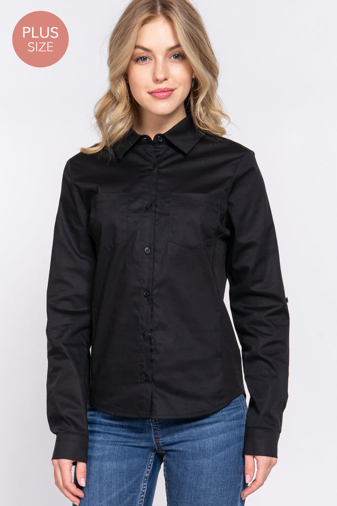 3/4 Sleeve Button Up Plus Top 73463