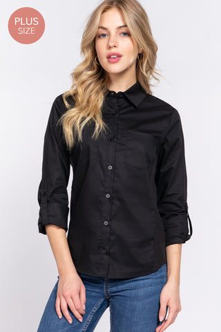 3/4 Sleeve Button Up Plus Top 73463