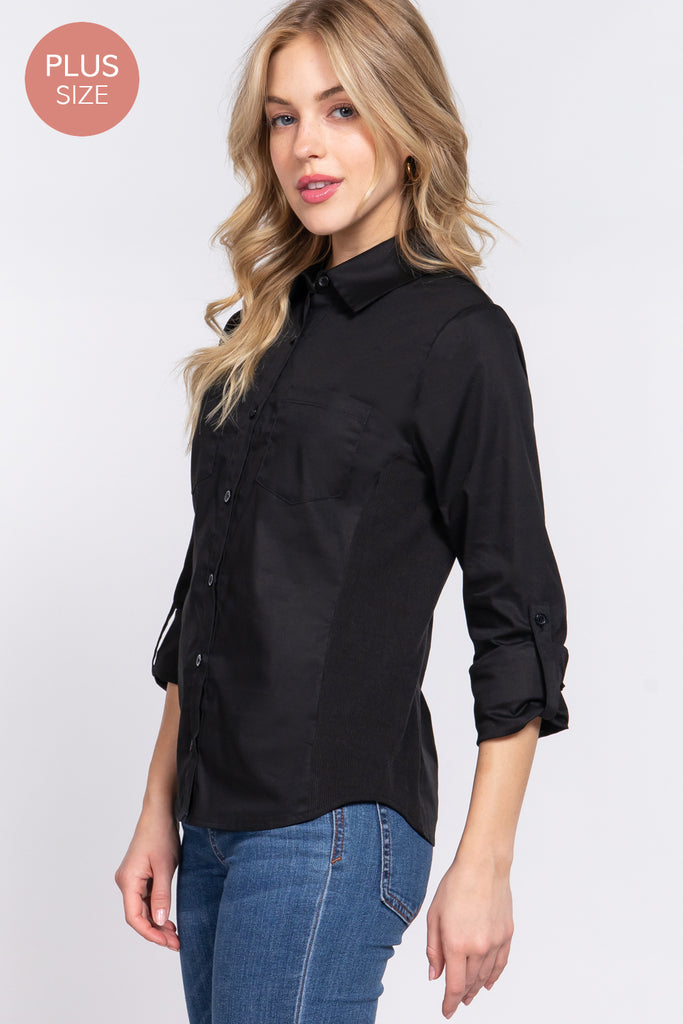 3/4 Sleeve Button Up Plus Top 73463