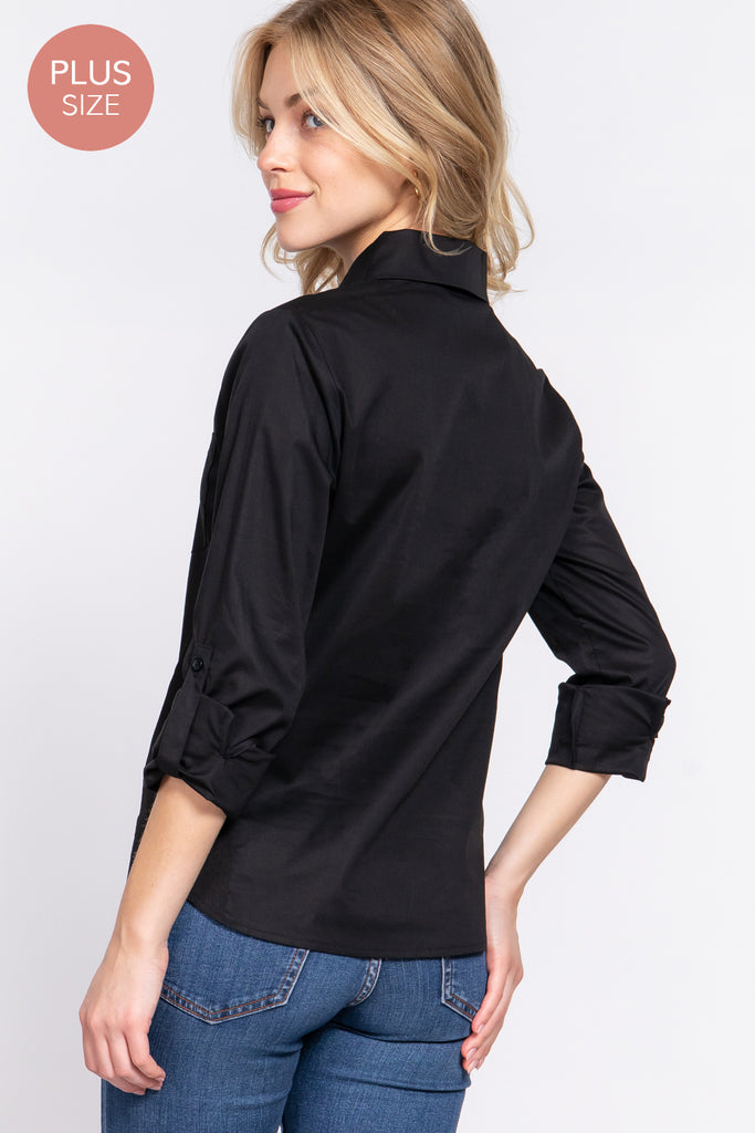 3/4 Sleeve Button Up Plus Top 73463