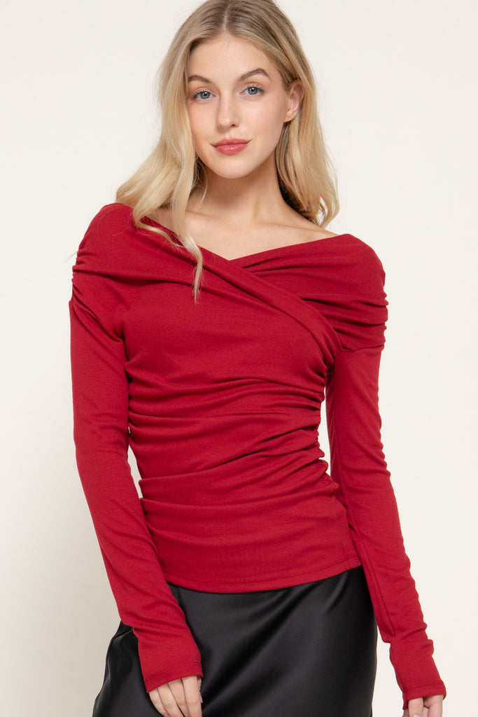 Wrap Neckline Draped Knit Top 15487