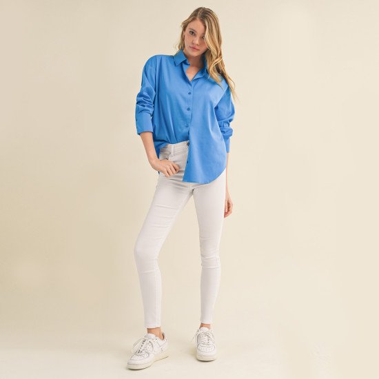 Button Down Long Sleeve Collared Shirt 74918