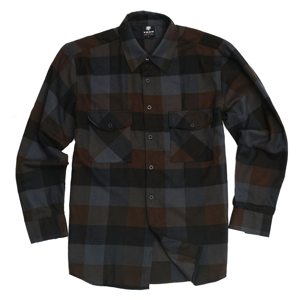 Yago Flannel Long Sleeve Shirt Charcoal/Brown 22A
