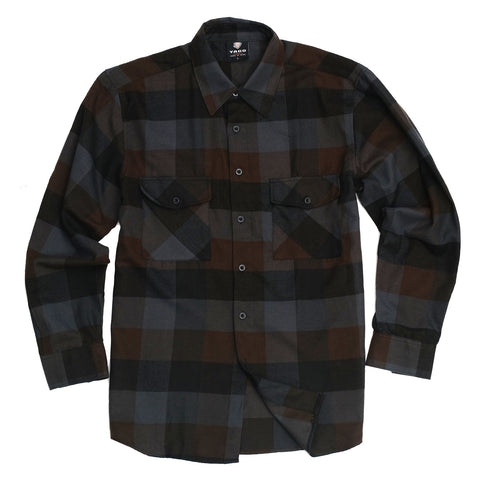 Yago Flannel Long Sleeve Shirt Charcoal/Brown 22A