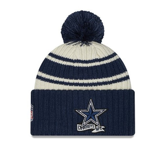 Cowboys Cream/Navy '22 Sideline Pom Beanie