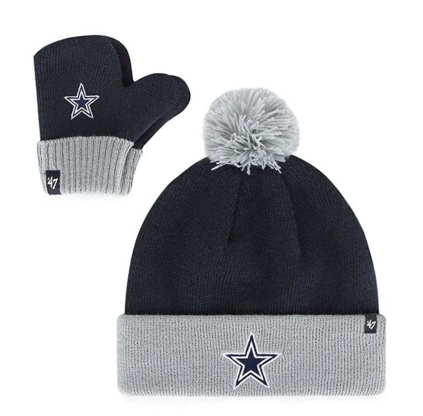 Cowboys '47 Toddler Black Cuffed Knit Pom & Mitten Set