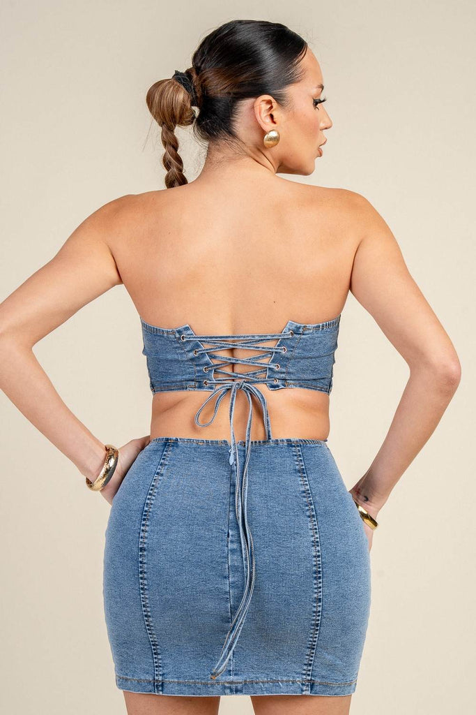 Denim Corset Cut Out Mini Dress 79547