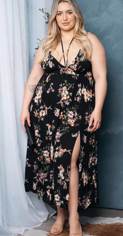 Deep V Floral Maxi Dress Plus