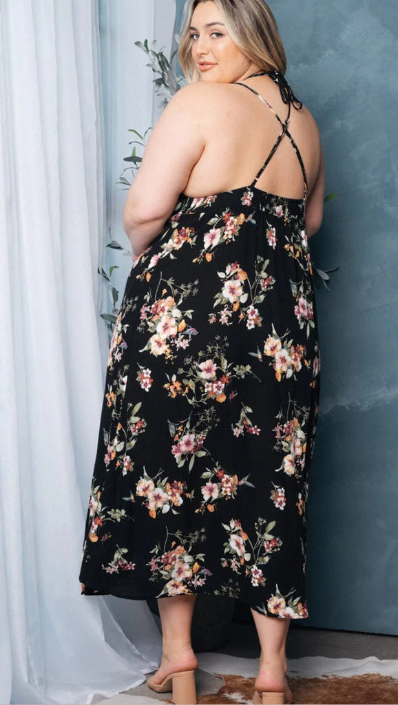 Deep V Floral Maxi Dress Plus