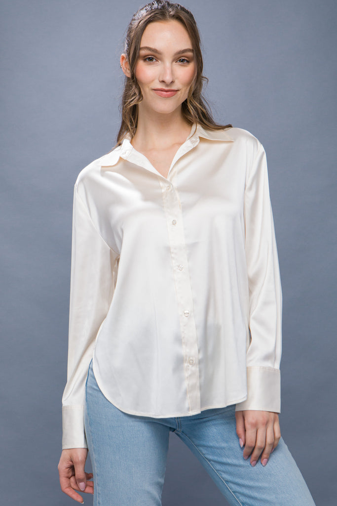 Silky Long Sleeve Button Up