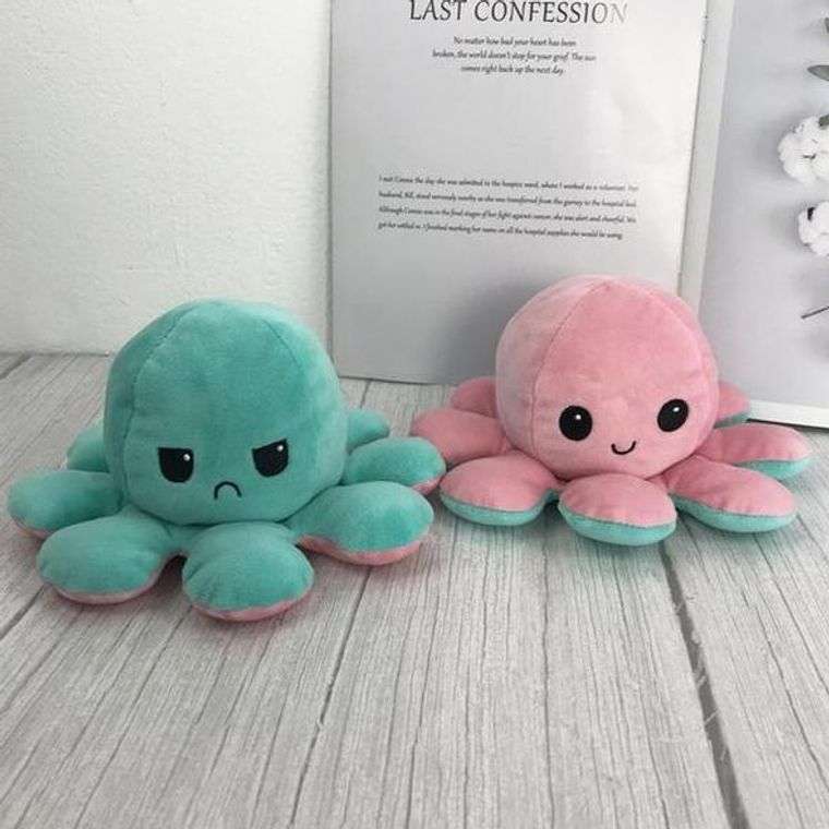 Reversible Happy/Mad Octopus Plush Pink/Blue
