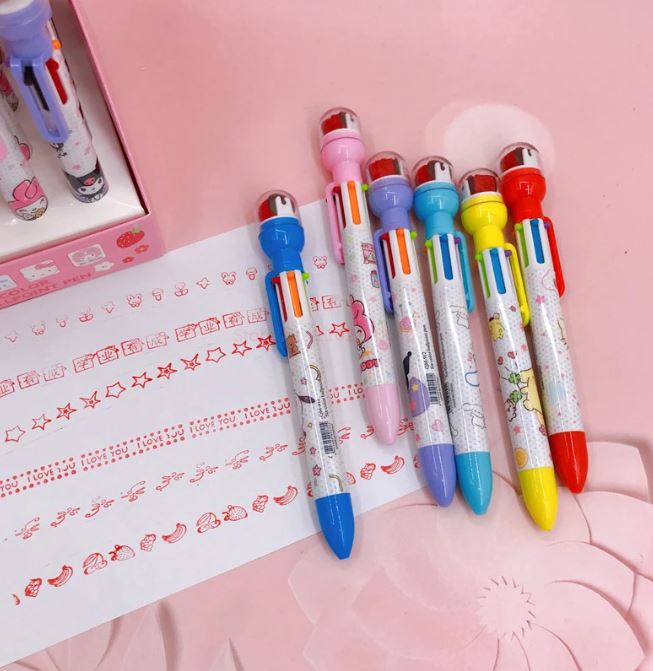 Sanrio 6 Color Ballpoint Pen w/ Roller Stamp