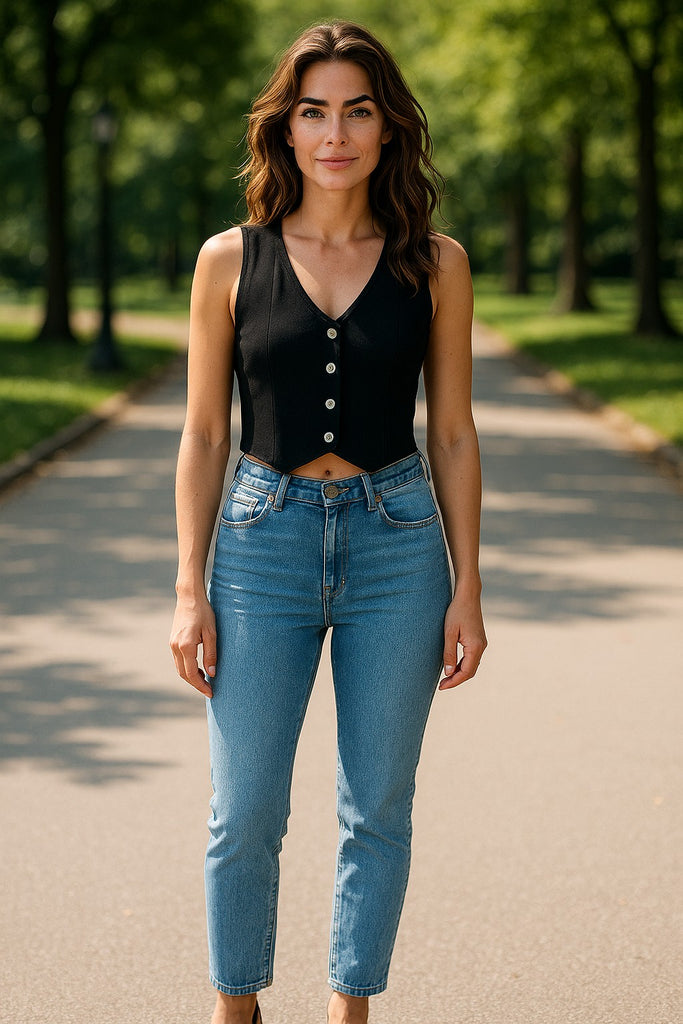 Button Down V-Neck Linen Vest 76128