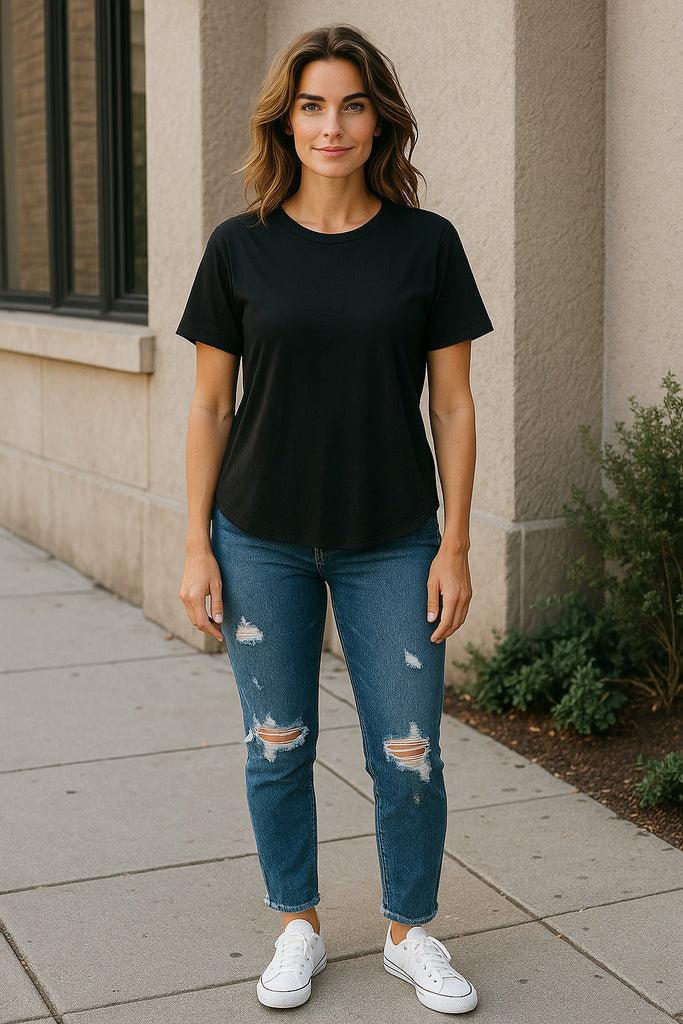 Cuffed Short Sleeve Oversized Top Plus 73581