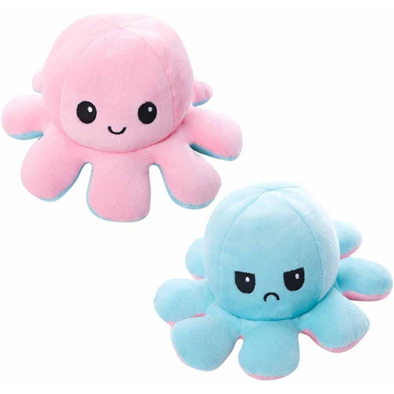 Reversible Happy/Mad Octopus Plush Pink/Blue