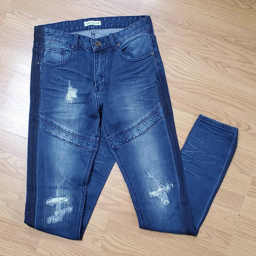 Distressed Slim Straight Denim Jeans