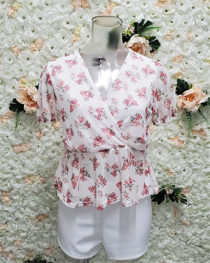 V Neck Floral Mesh Babydoll Top (FINAL SALE)