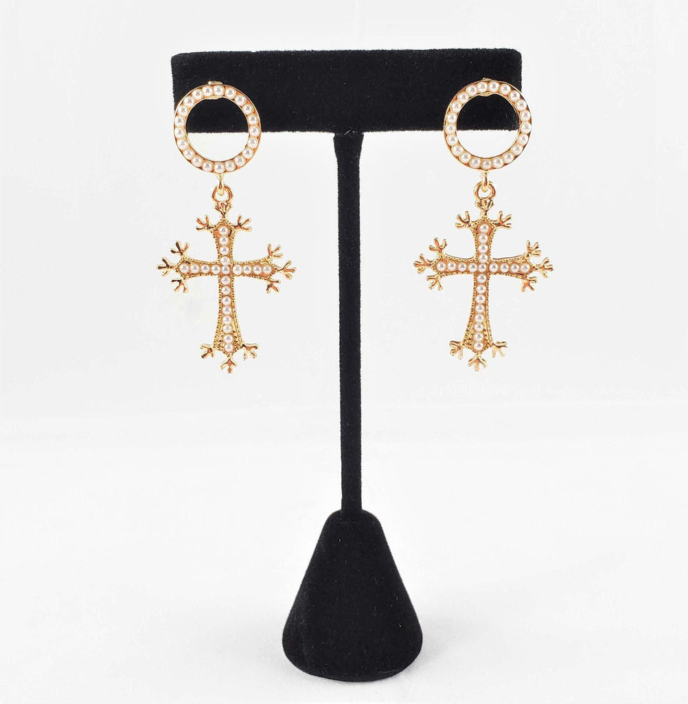 Pearl Cross Earrings