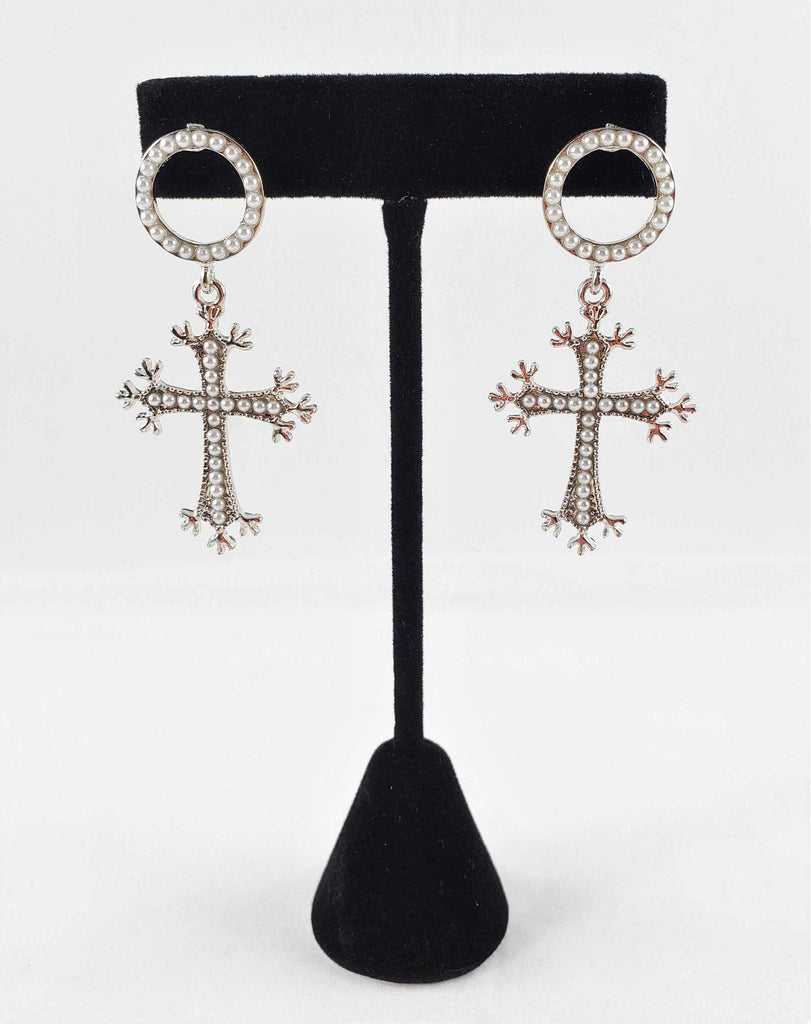 Pearl Cross Earrings