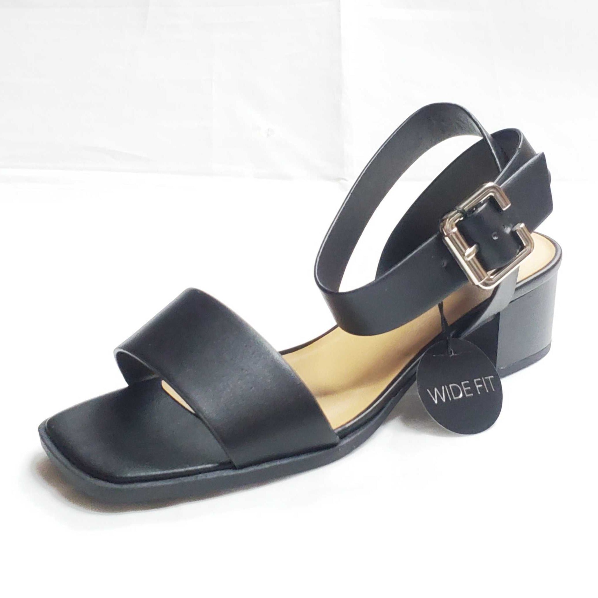 Topshop Wide Fit Finn angular heel strappy sandals in black - ShopStyle