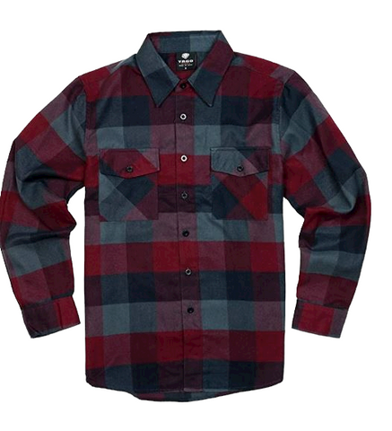 Yago Flannel Long Sleeve Shirt Burgundy/Charcoal 5
